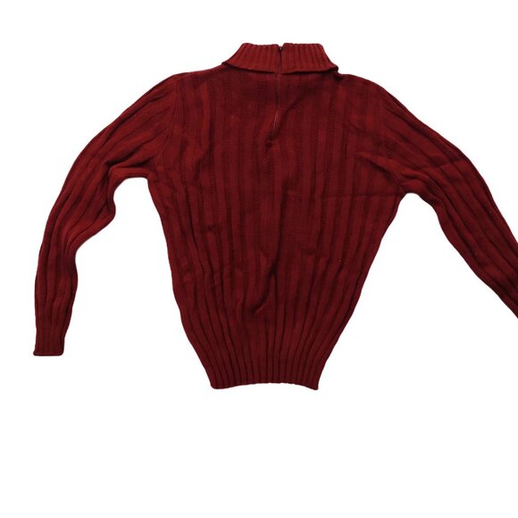 Vintage 1940s-1950s Burgundy/Wine Ribbed Long Sleeve Turtleneck Knit Sweater - Picture 7 of 8